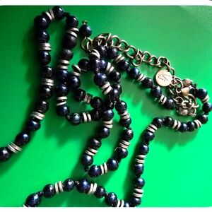 Vintage VJ Vicky Jousen~ Blue Glass Stone Silver Bead Necklace